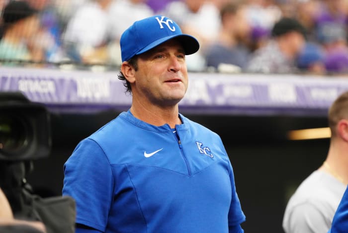 May 14, 2022; Denver, Colorado, USA; Kansas City Royals manager Mike Matheny (22) before the game against the Colorado Rockies at Coors Field. Mandatory Credit: Ron Chenoy-USA TODAY Sports